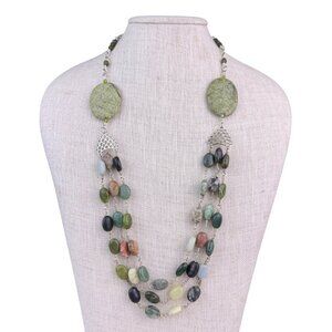 Womens Multicolor Natural Stone Beaded Necklace Silver Tone Handmade